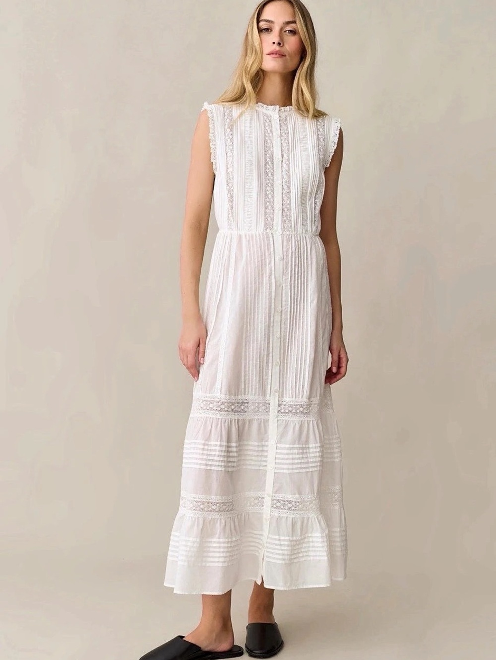 sorella Primrose Cotton Dress Lace Trim Midi Dress in White Size XS NWT